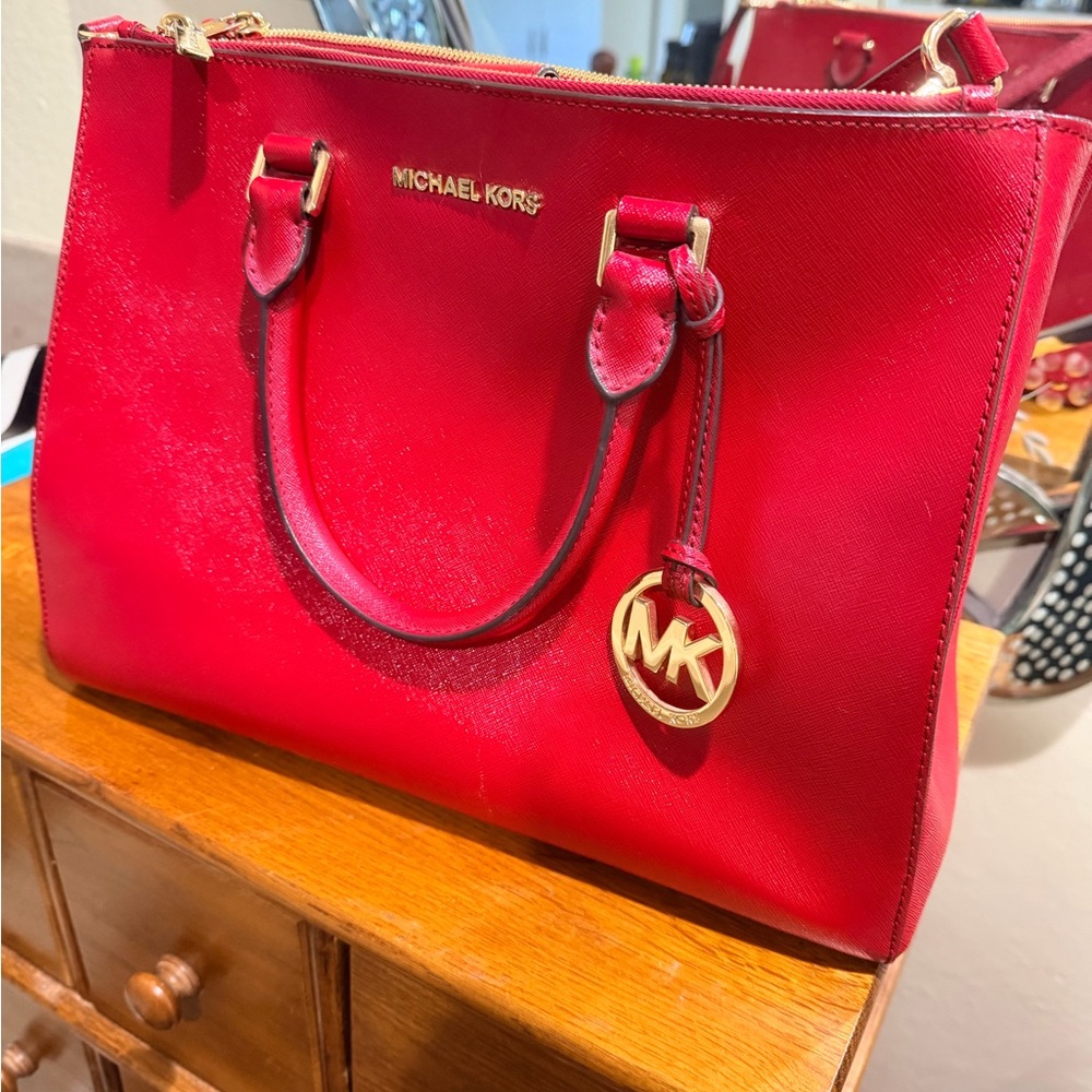 Michael kors SUTTON Cherry Medium Satchel Saffiano Leather $328